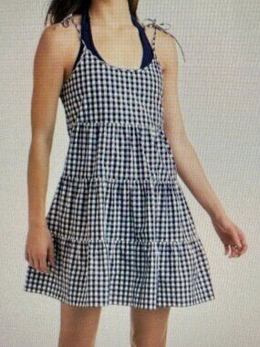 Vineyard Vines Navy and White Gingham Dress XS